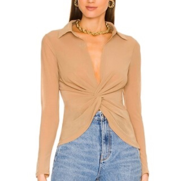 NEW SUPERDOWN DEJA TWIST FRONT TOP CROPPED NUDE COLLARED {$64 MSRP} Medium - Picture 1 of 11